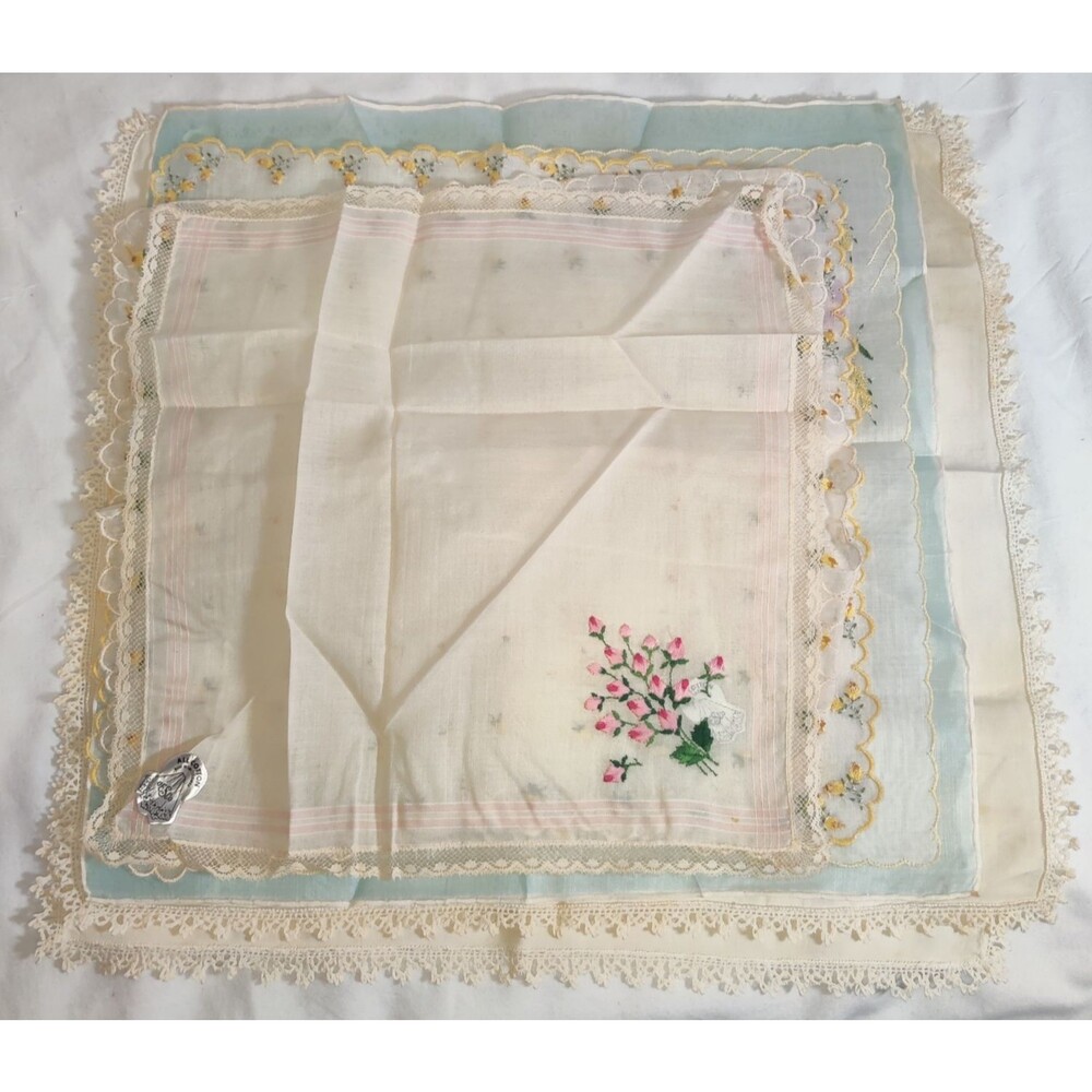 Vintage Ladies 7 All Cotton Lot of Handkerchief Desco Switzerland Mix Lot